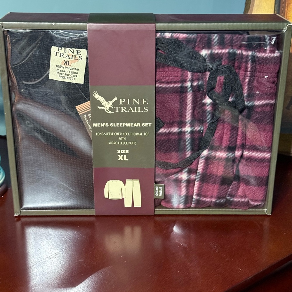 Pine Trails 2 Piece Long Sleeve Thermal Knit Crew Micro Fleece Pants Pajama Set